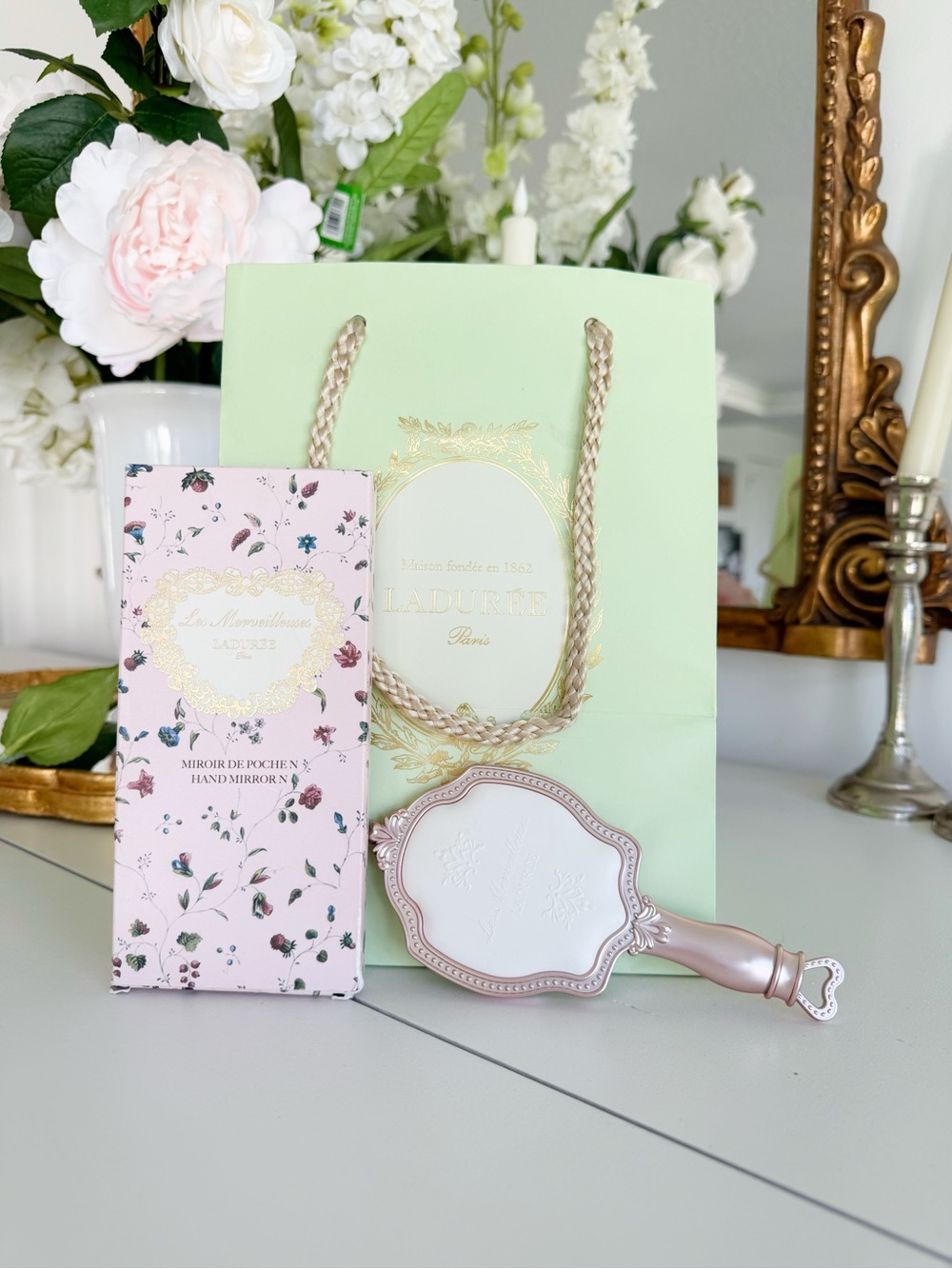 Laduree hand mirror, brand new with bag and box!